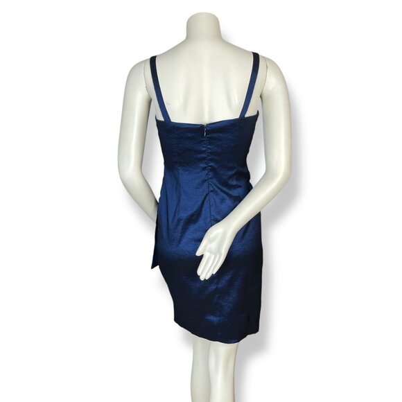 R&M Richards Petite Cocktail Dress Sheath Sculptural Size 4P Blue Fancy Formal‎ - Picture 2 of 9